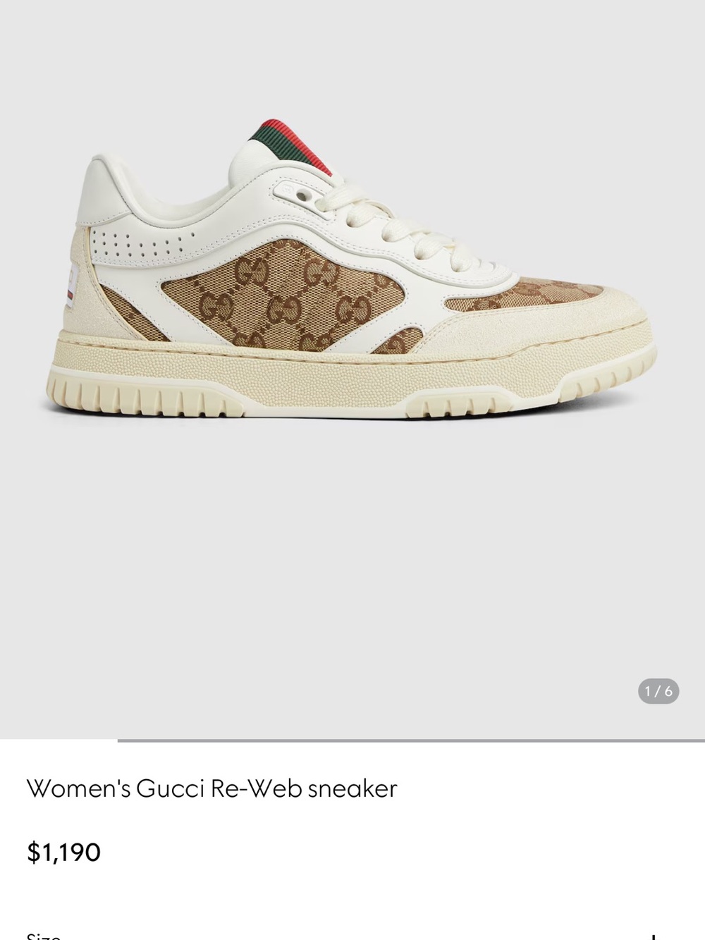 Gucci Beige Brown Re-Web Low-Top Sneaker - Picture 8 of 8